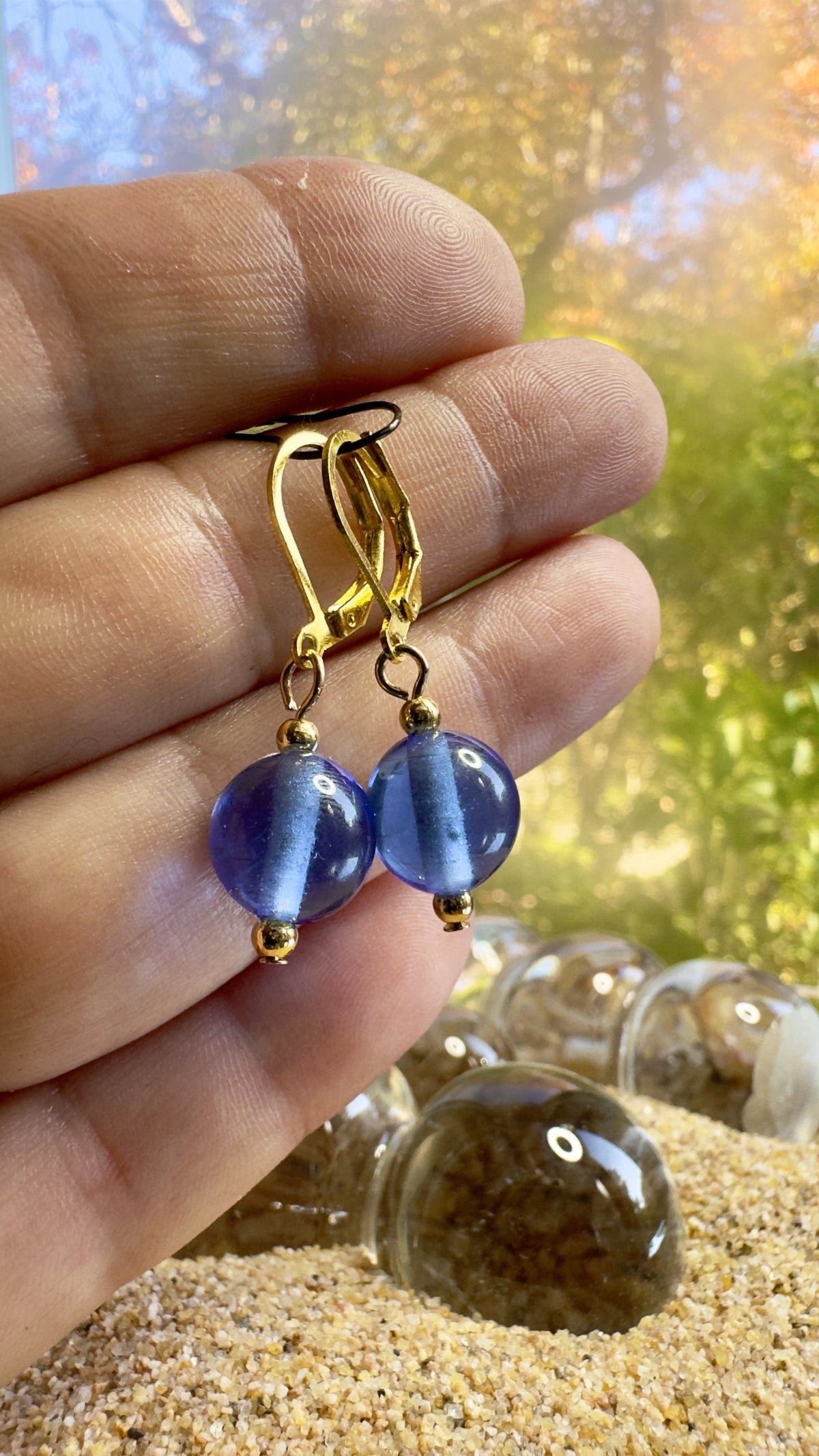 Blue Dewdrop Earrings Gold