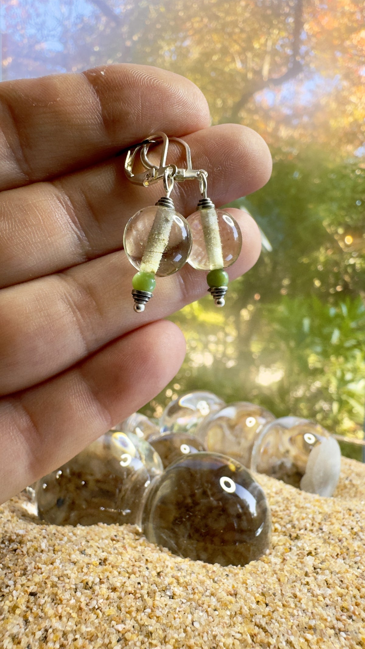 Raindrops on Green Stone Earrings