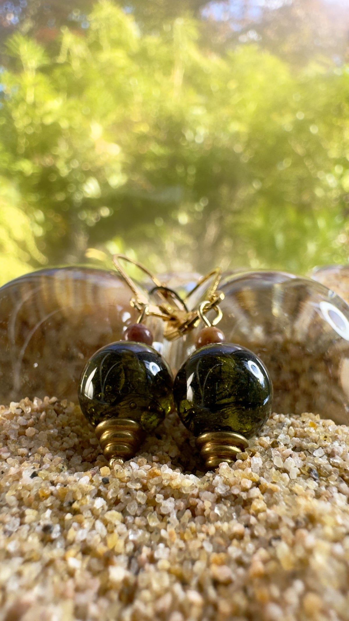 Green Moss Gold Earrings