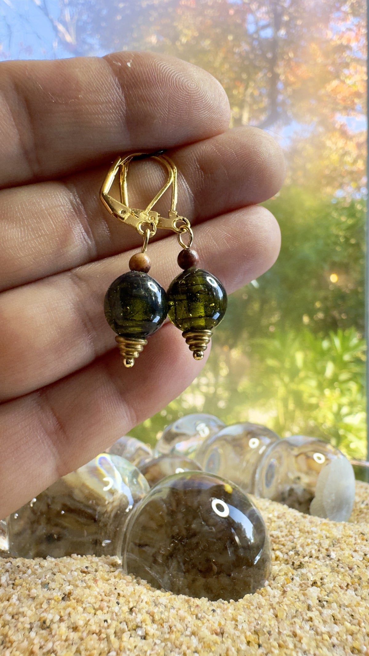 Green Moss Gold Earrings