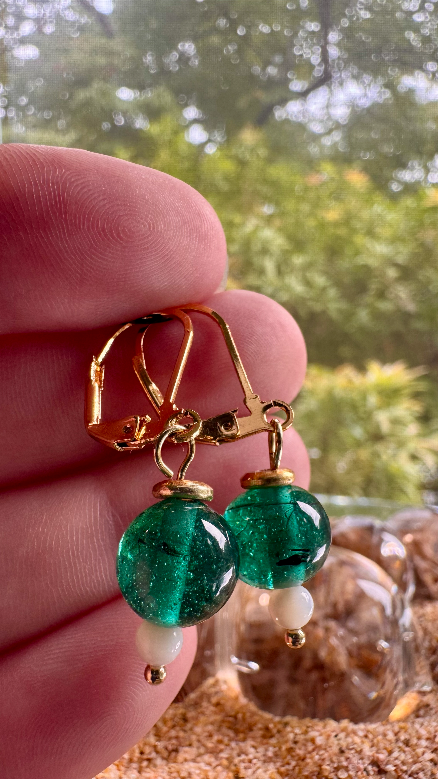Green Nile and Pearl Treasure Earrings