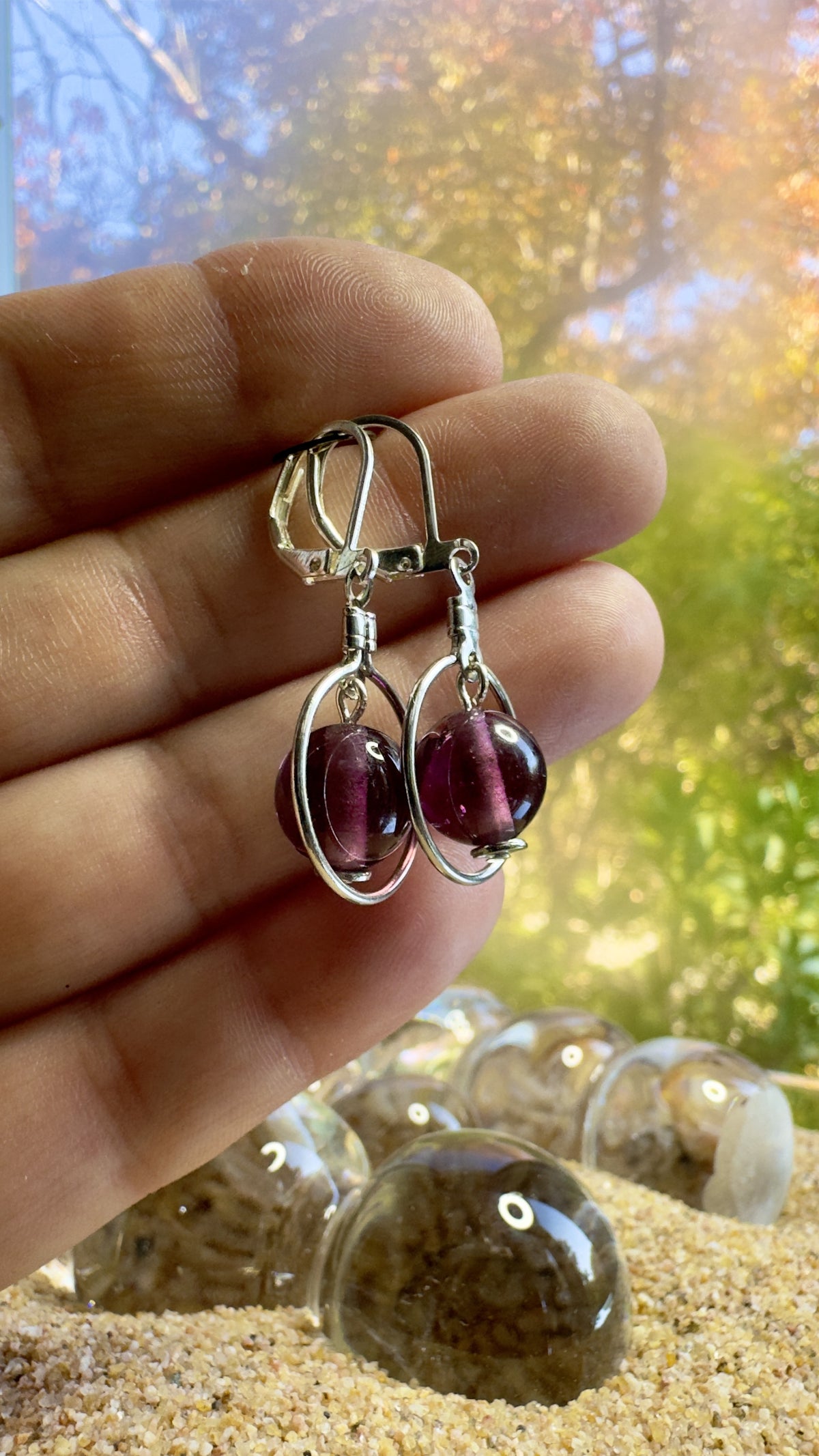 Purple Dew Ring Earrings
