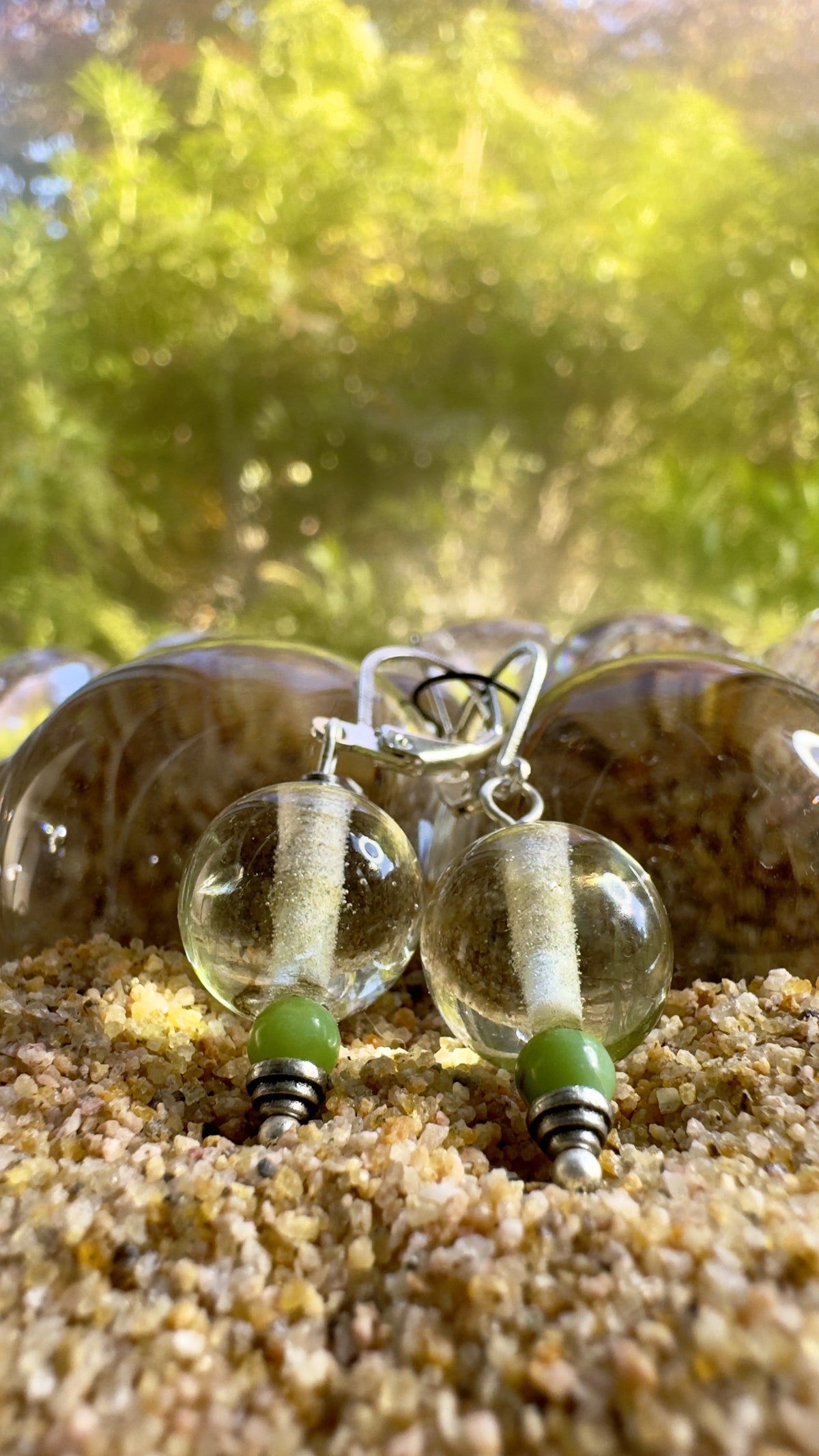 Raindrops on Green Stone Earrings